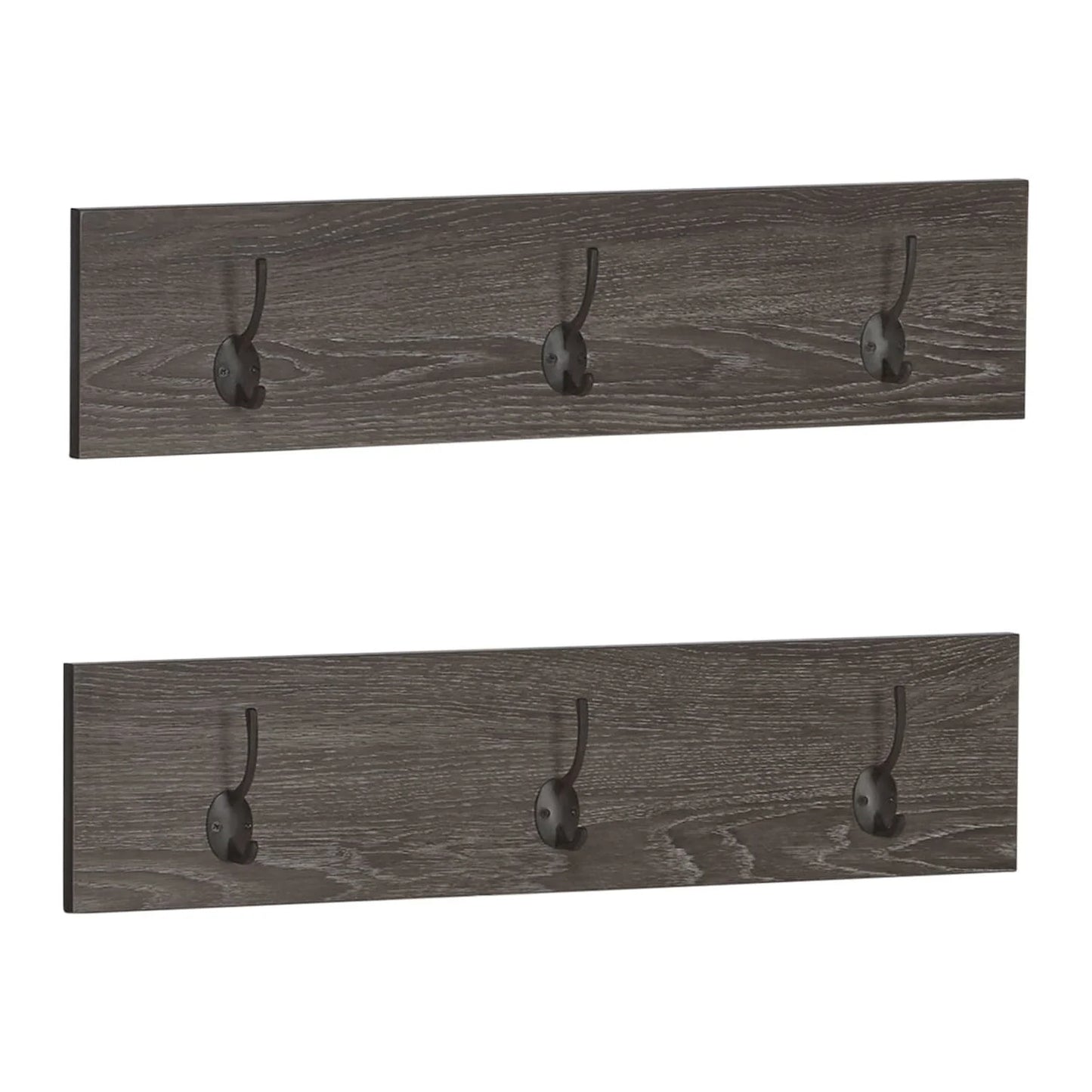 2Pc 3-Hook Coat Rack Wall Mount Organizer - Weathered Woodgrain