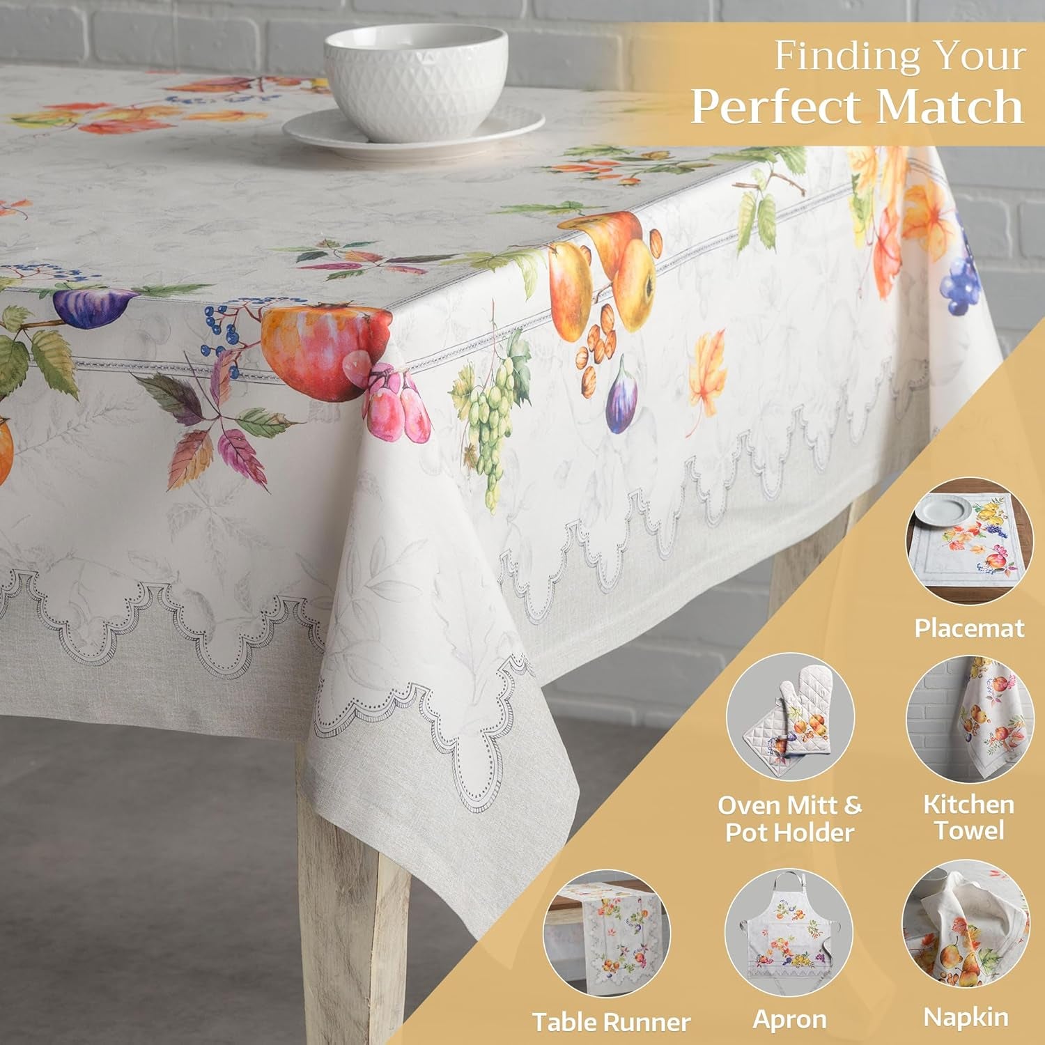 Table Cloth Rectangle Table 100% Cotton 54 X 72 Inches Tablecloth Reusable Decorative Everyday Use for Dining Room, Farmhouse, Home, Party, Festive & Wedding - Fruit D'Hiver