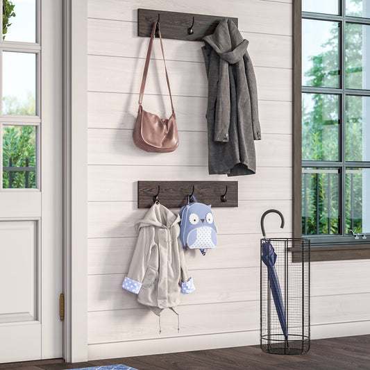 2Pc 3-Hook Coat Rack Wall Mount Organizer - Weathered Woodgrain