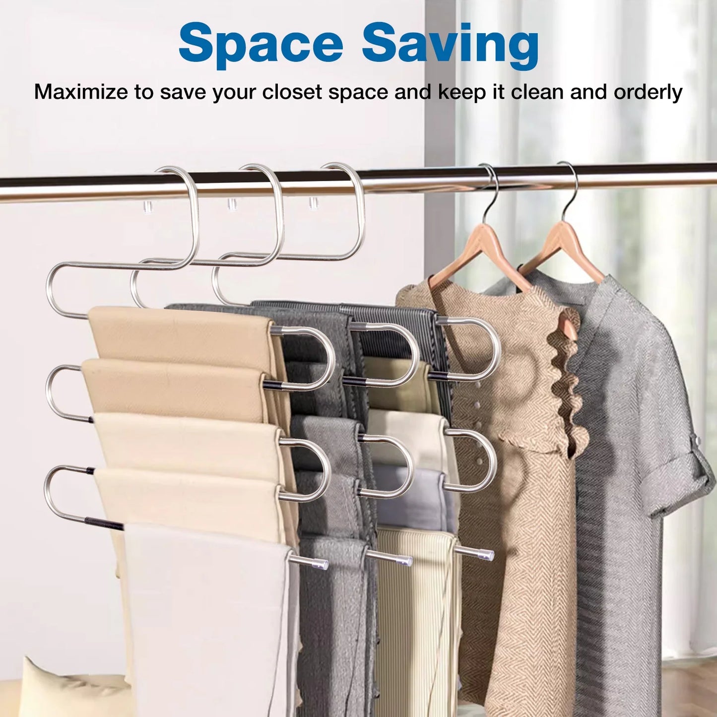  6Pcs Stainless Steel Pants Hangers Space Saving 