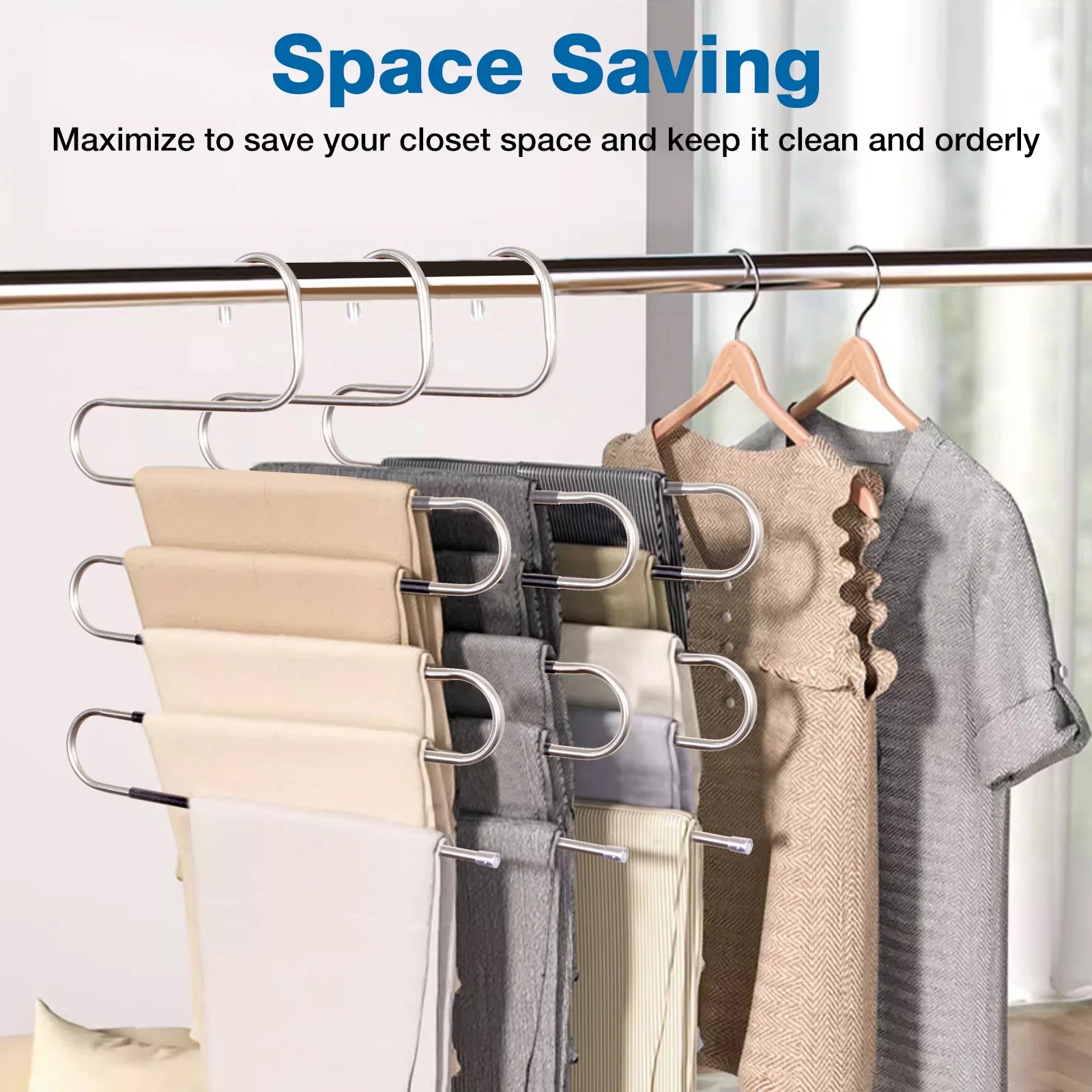  6Pcs Stainless Steel Pants Hangers Space Saving 