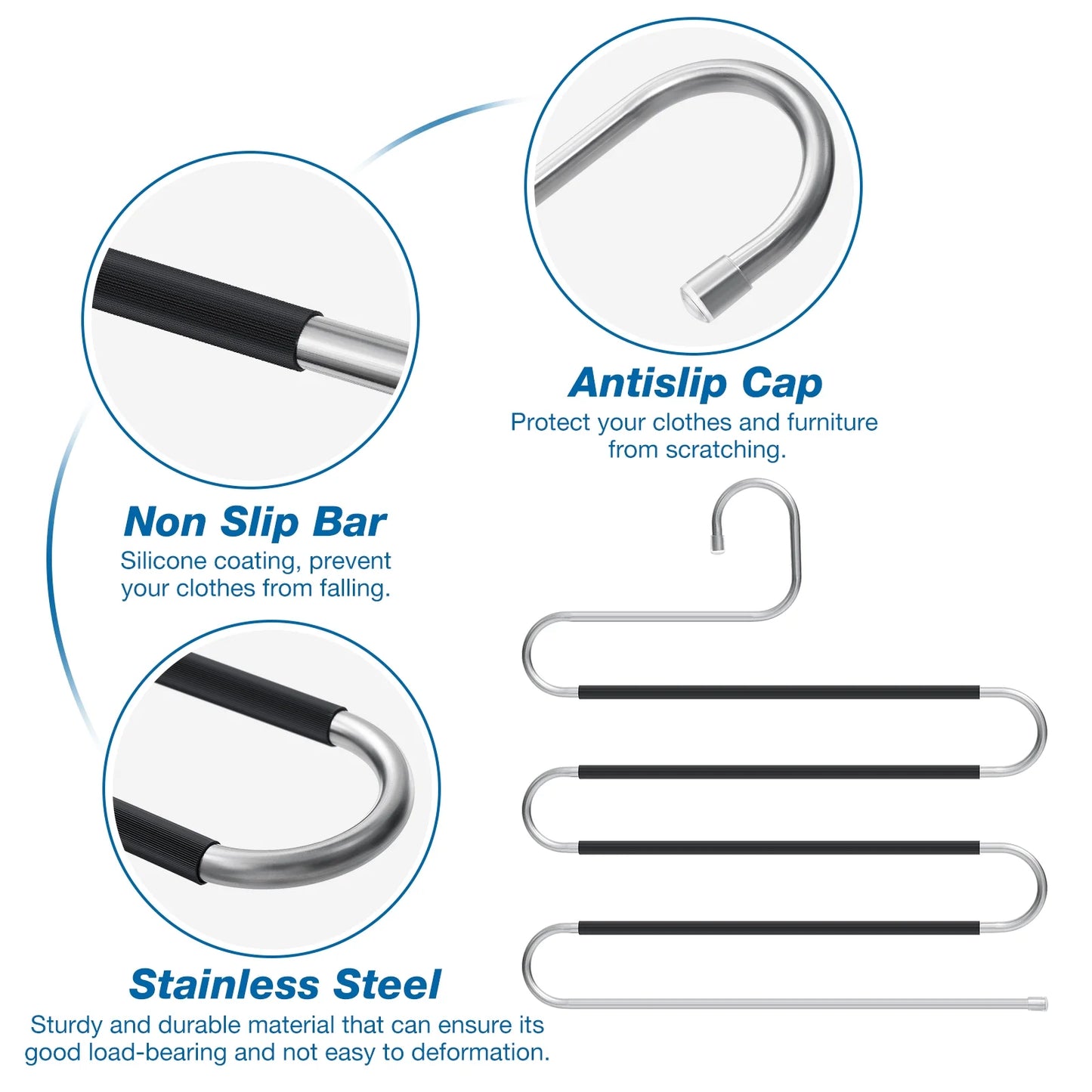  6Pcs Stainless Steel Pants Hangers Space Saving 