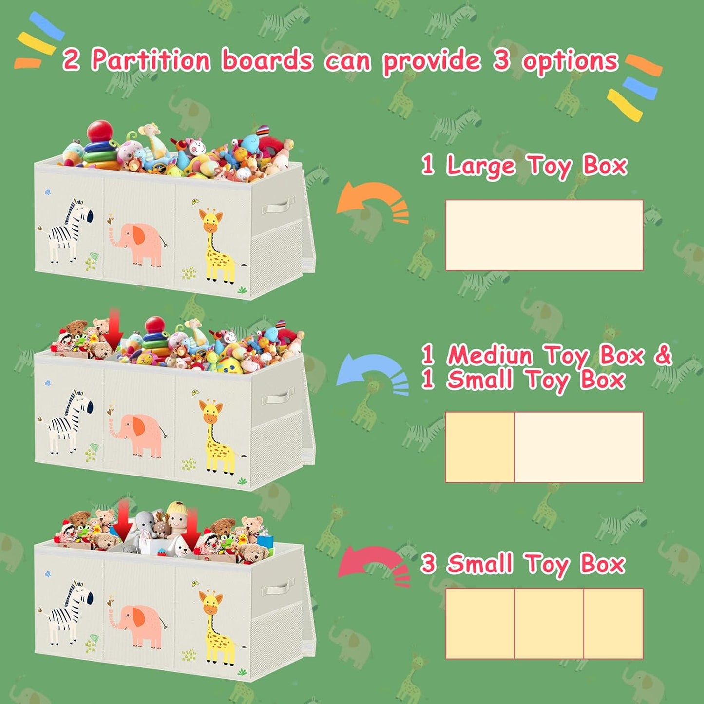 Large Toy Storage Box - Toy Chest Organizers Box with Lid Dividers
