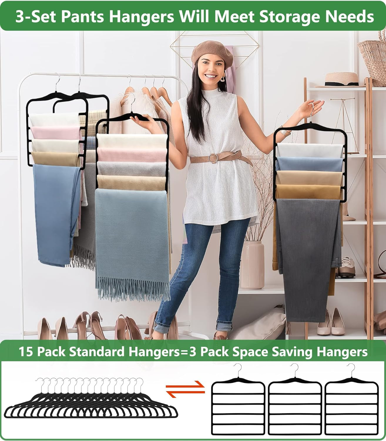 3 Pack Organization and Storage Pants-Hangers-Space-Saving