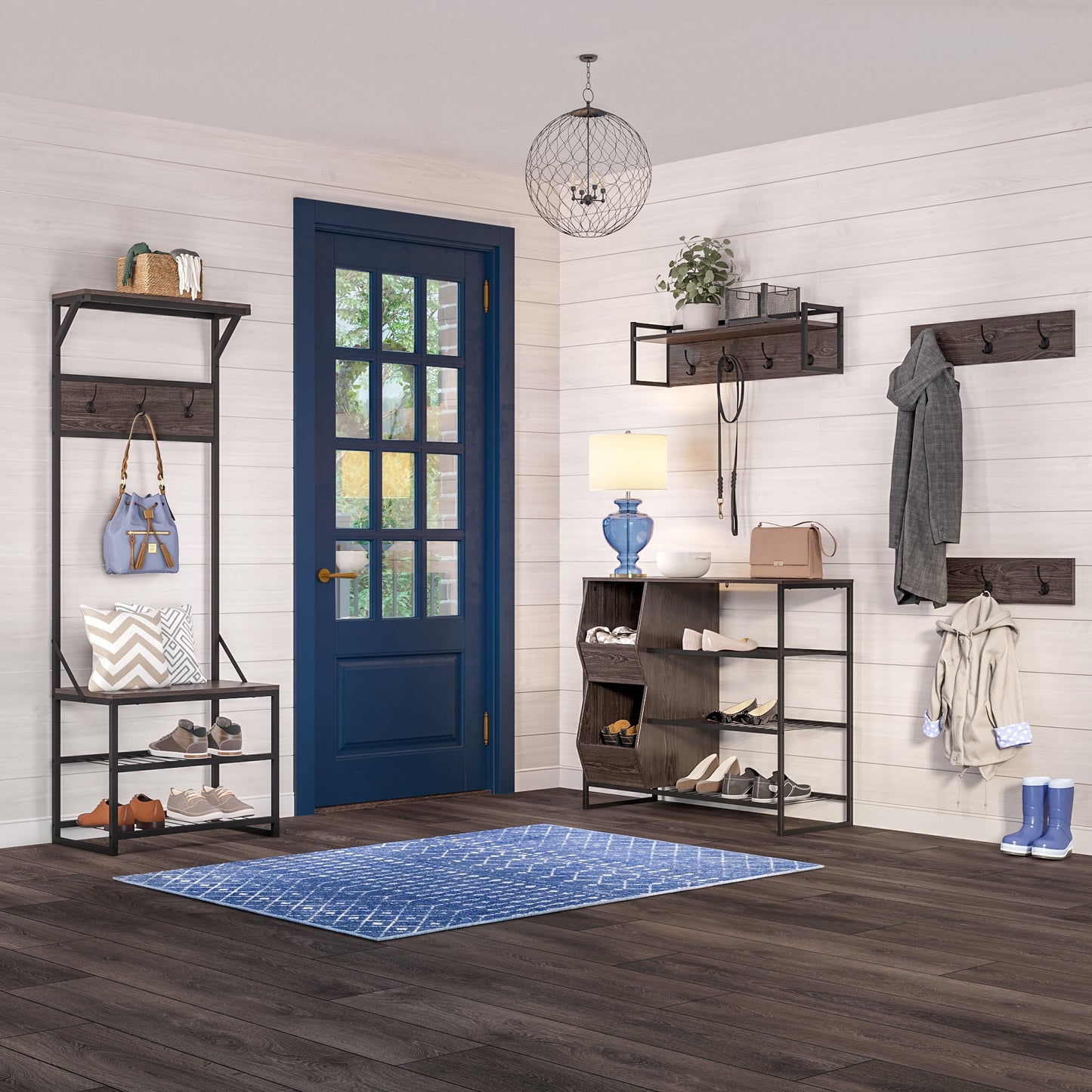 2Pc 3-Hook Coat Rack Wall Mount Organizer - Weathered Woodgrain