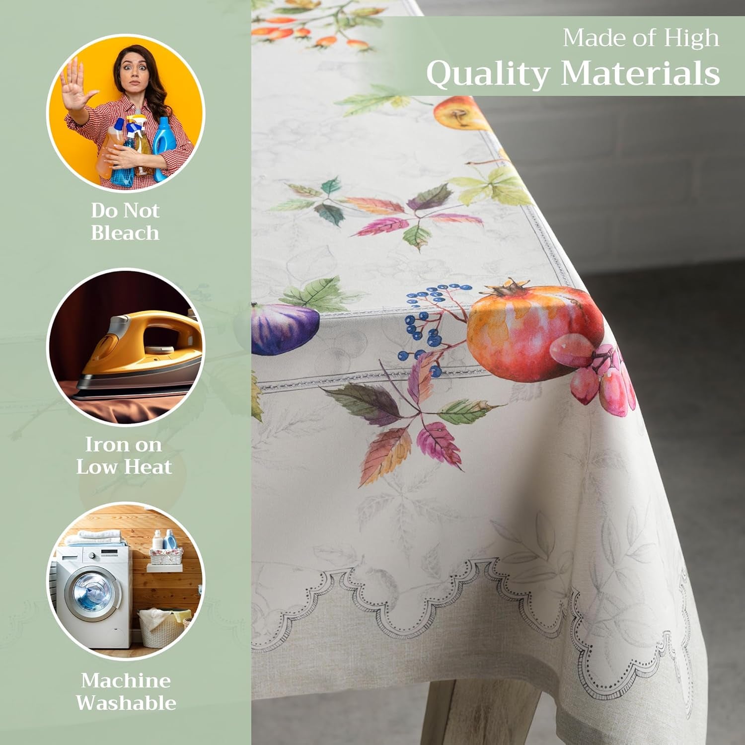 Table Cloth Rectangle Table 100% Cotton 54 X 72 Inches Tablecloth Reusable Decorative Everyday Use for Dining Room, Farmhouse, Home, Party, Festive & Wedding - Fruit D'Hiver