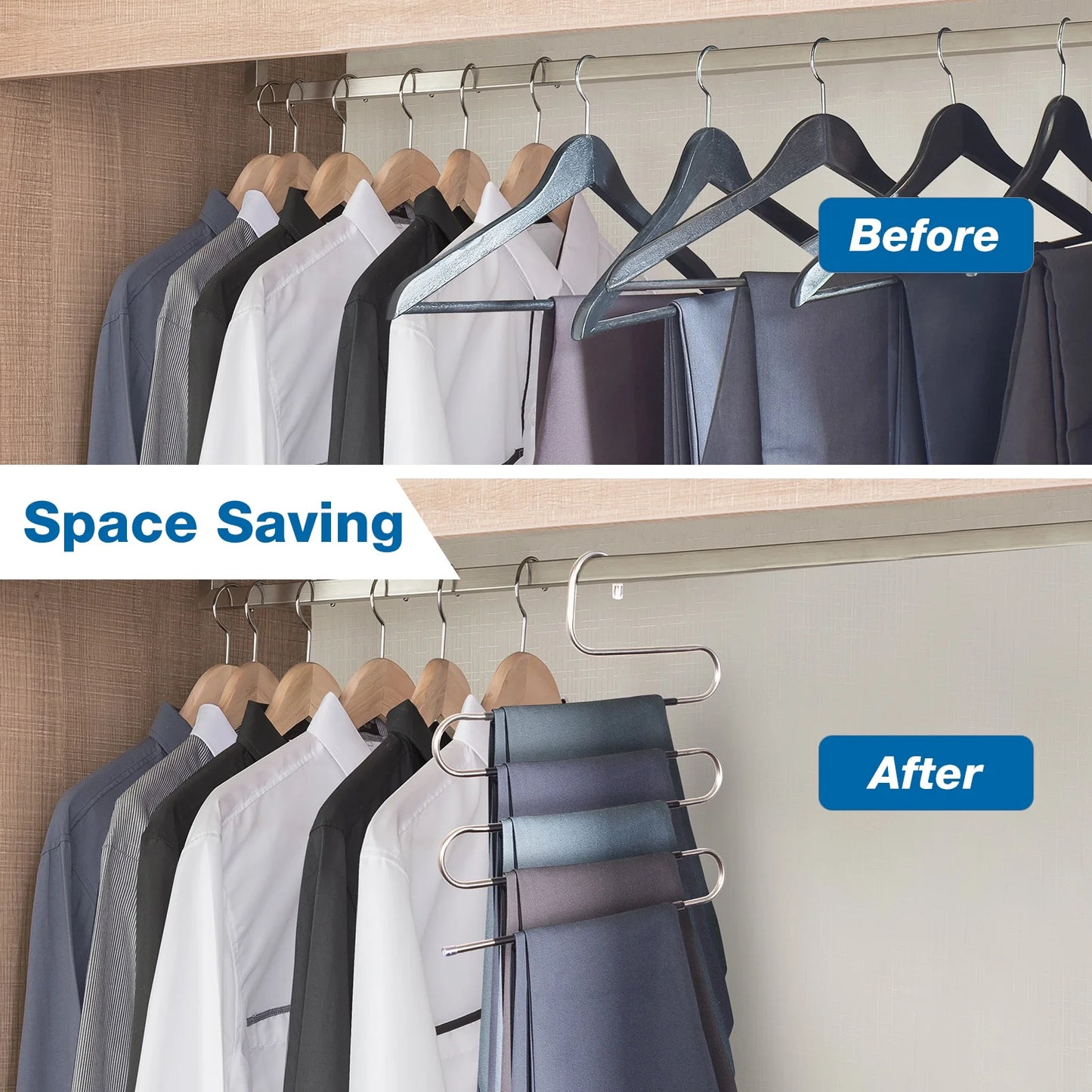  6Pcs Stainless Steel Pants Hangers Space Saving 
