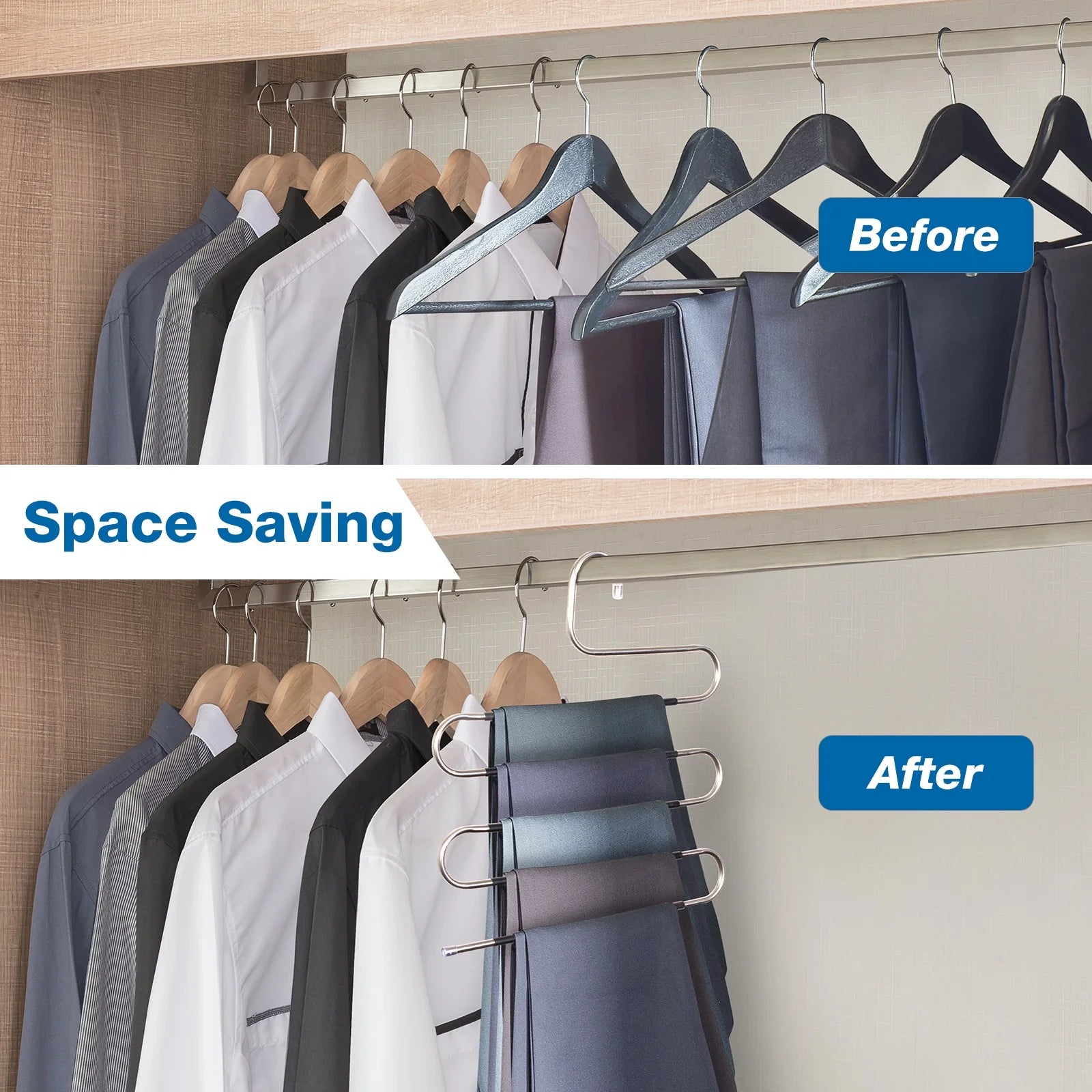  6Pcs Stainless Steel Pants Hangers Space Saving 