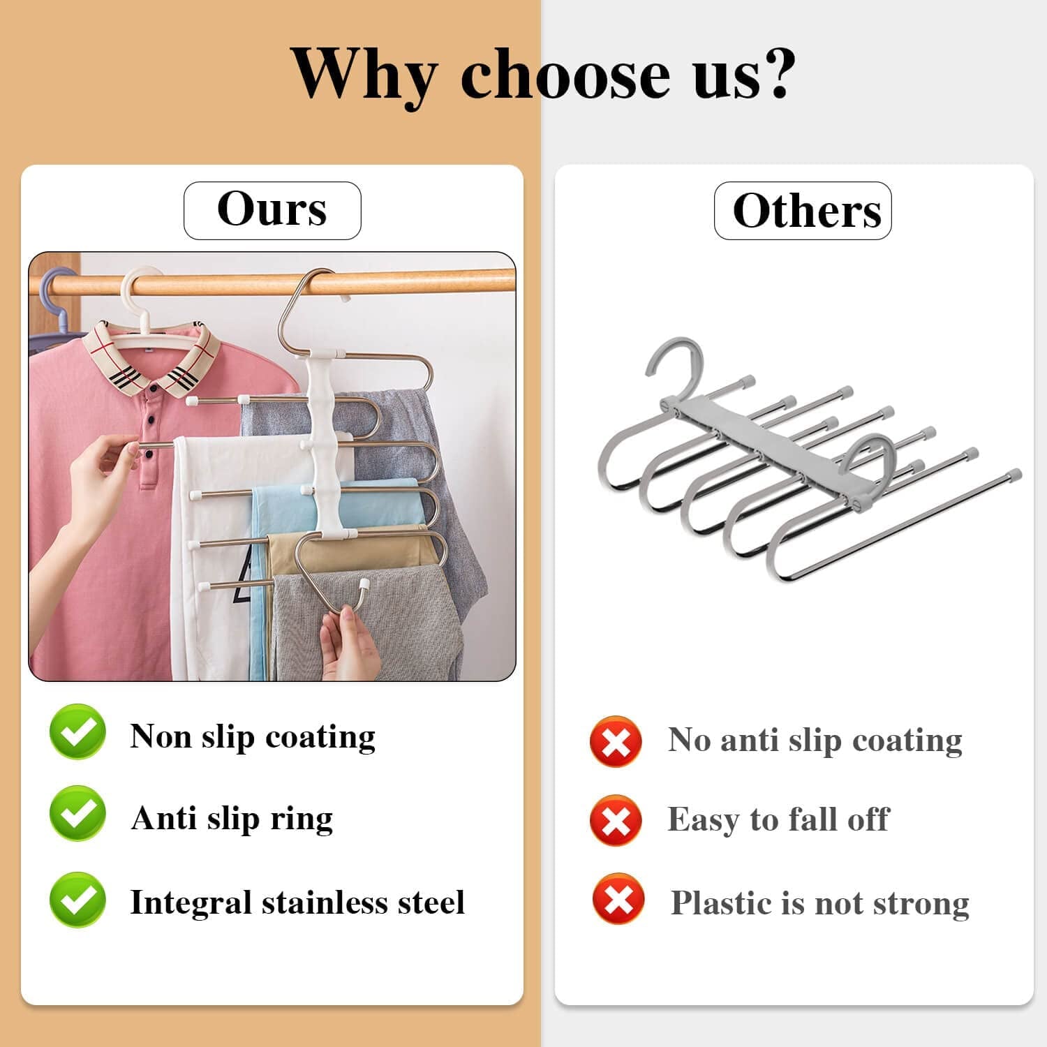 Pants Hangers 2 Pack Space Saving Metal Closet Organizer
