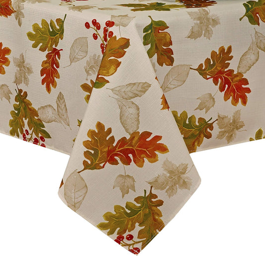 Home Fashions Swaying Leaves Printed Fall Tablecloth, Autumn Table Decor, Square, 52 in X 52