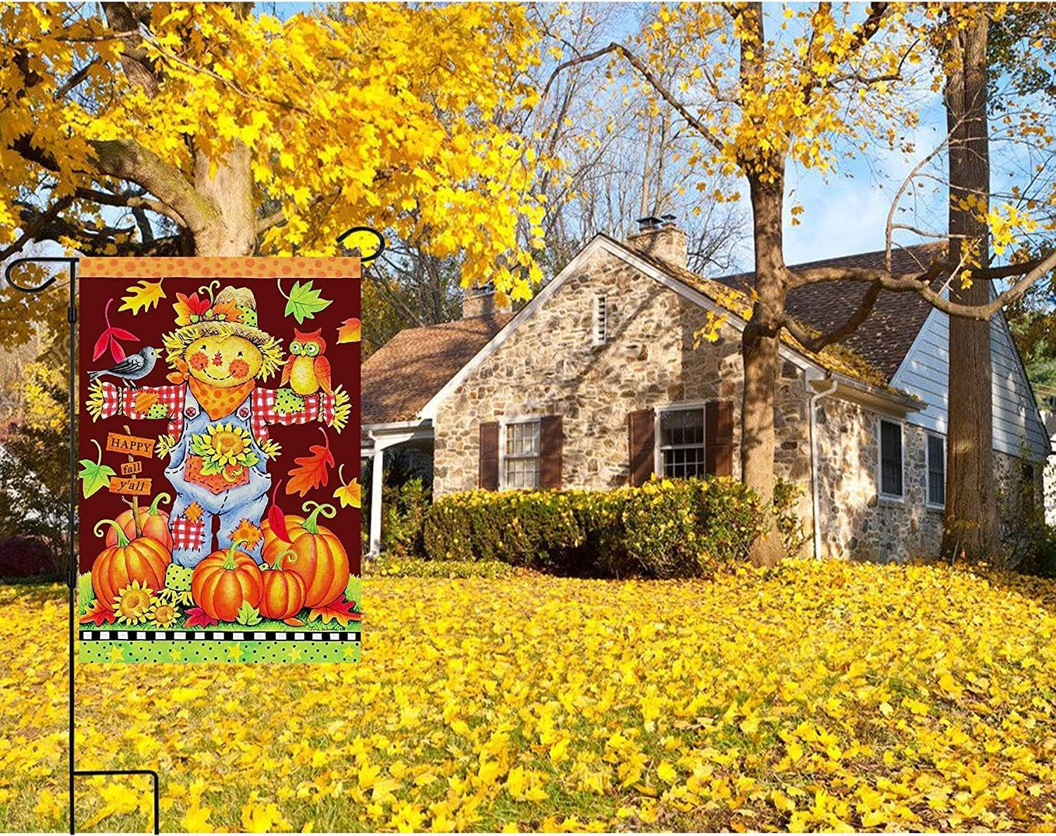 Fall House Flags Autumn Flag Scarecrow Harvest Pumpkin Yard Decorations Happy Fall Garden Flags 28 X 40 Inch Large Yard Flags