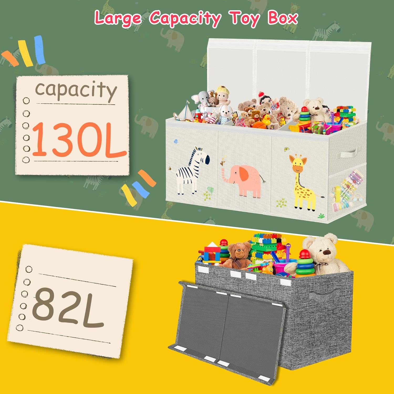 Large Toy Storage Box - Toy Chest Organizers Box with Lid Dividers