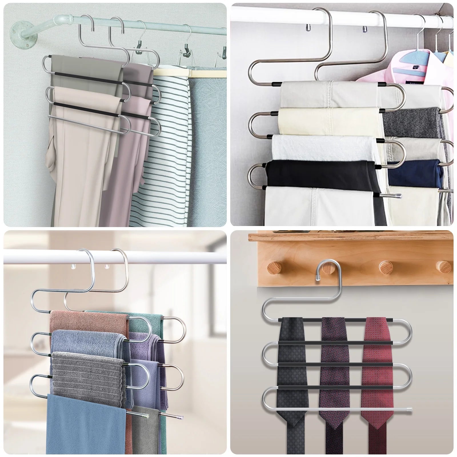  6Pcs Stainless Steel Pants Hangers Space Saving 