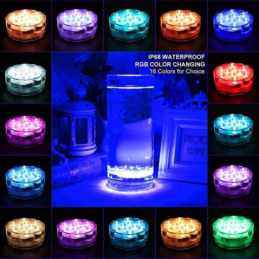 Submersible LED Lights with Remote Control, 16 Colors Changing Waterproof LED Tea Lights, Pool Lamp Battery Operated Underwater Pond Light for Aquarium Garden Wedding Party