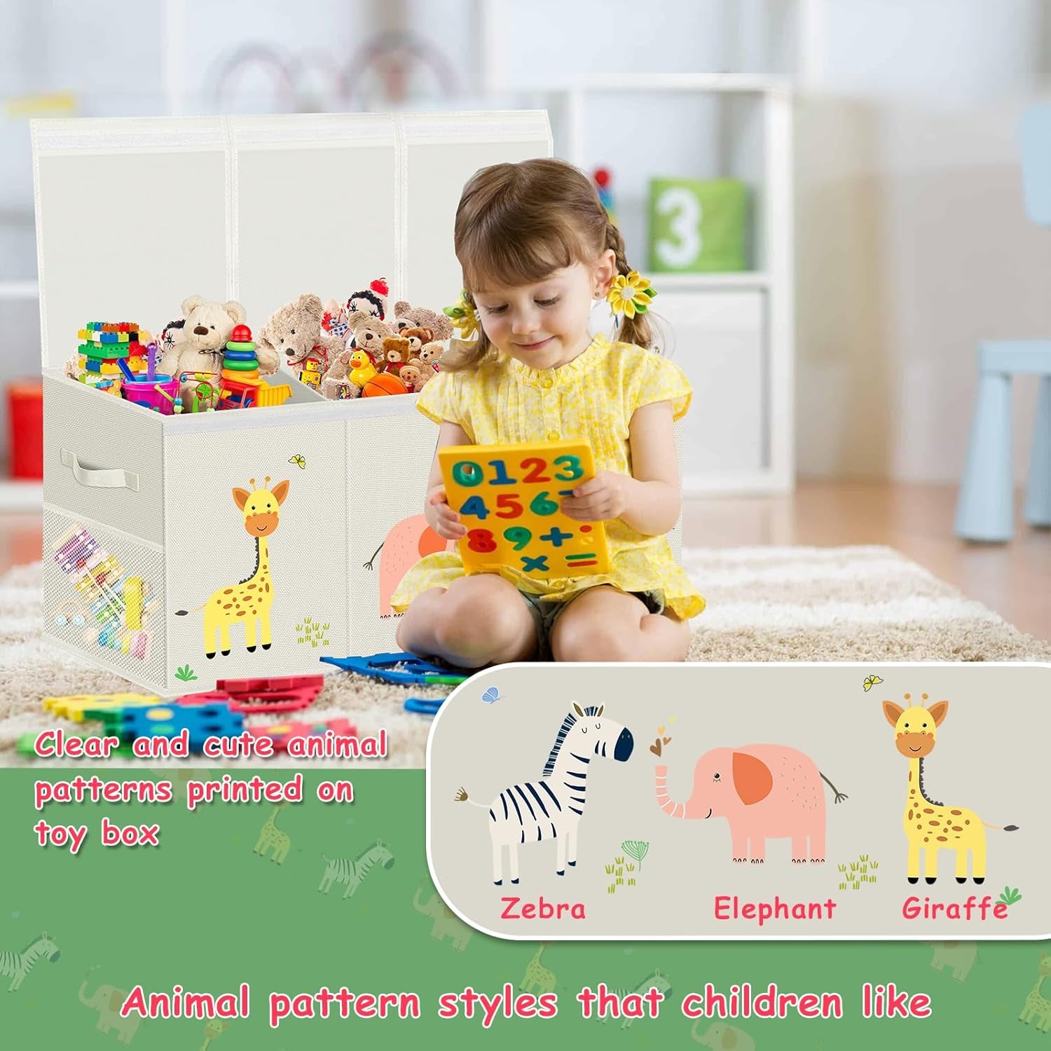 Large Toy Storage Box - Toy Chest Organizers Box with Lid Dividers