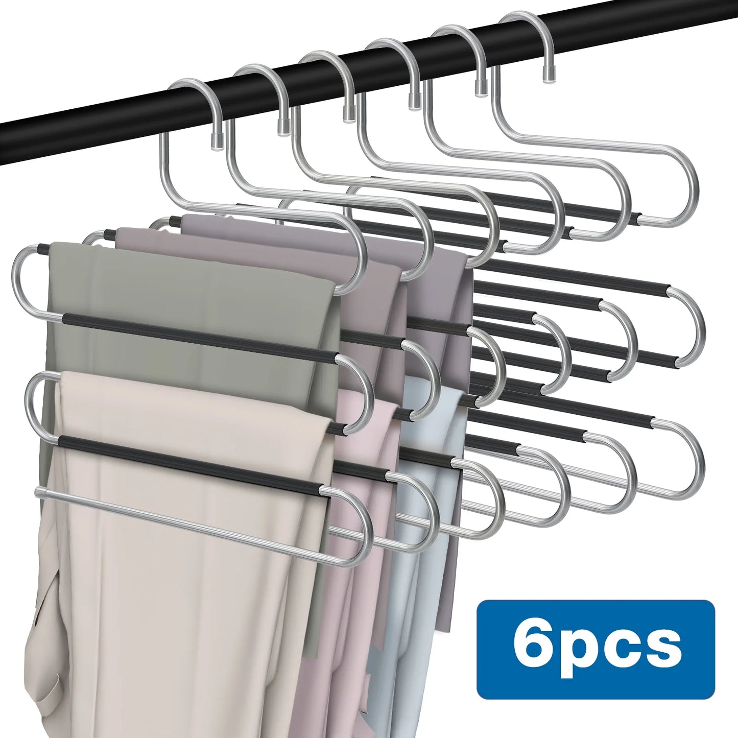  6Pcs Stainless Steel Pants Hangers Space Saving 
