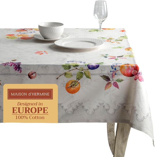 Table Cloth Rectangle Table 100% Cotton 54 X 72 Inches Tablecloth Reusable Decorative Everyday Use for Dining Room, Farmhouse, Home, Party, Festive & Wedding - Fruit D'Hiver