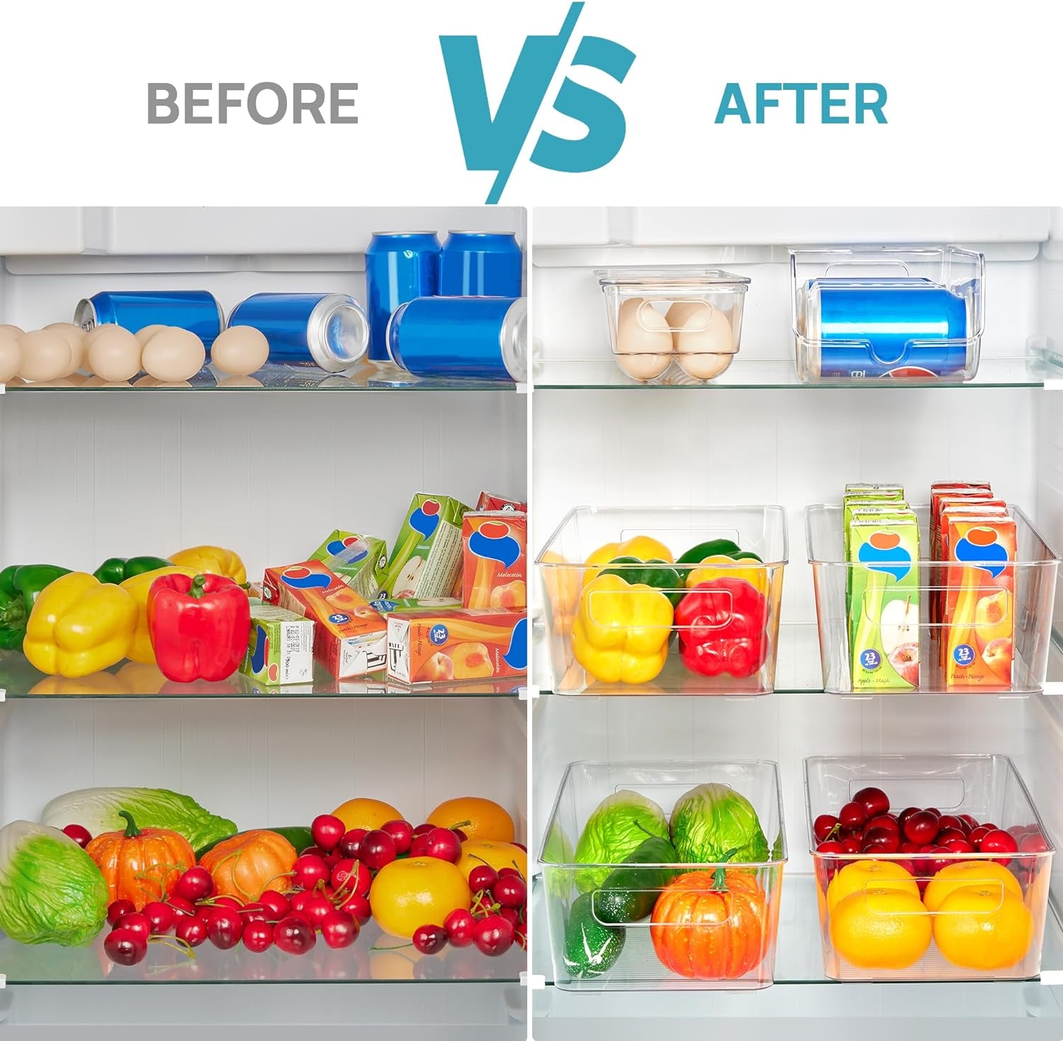 Set of 8 - Refrigerator Organizer Bins with Handles