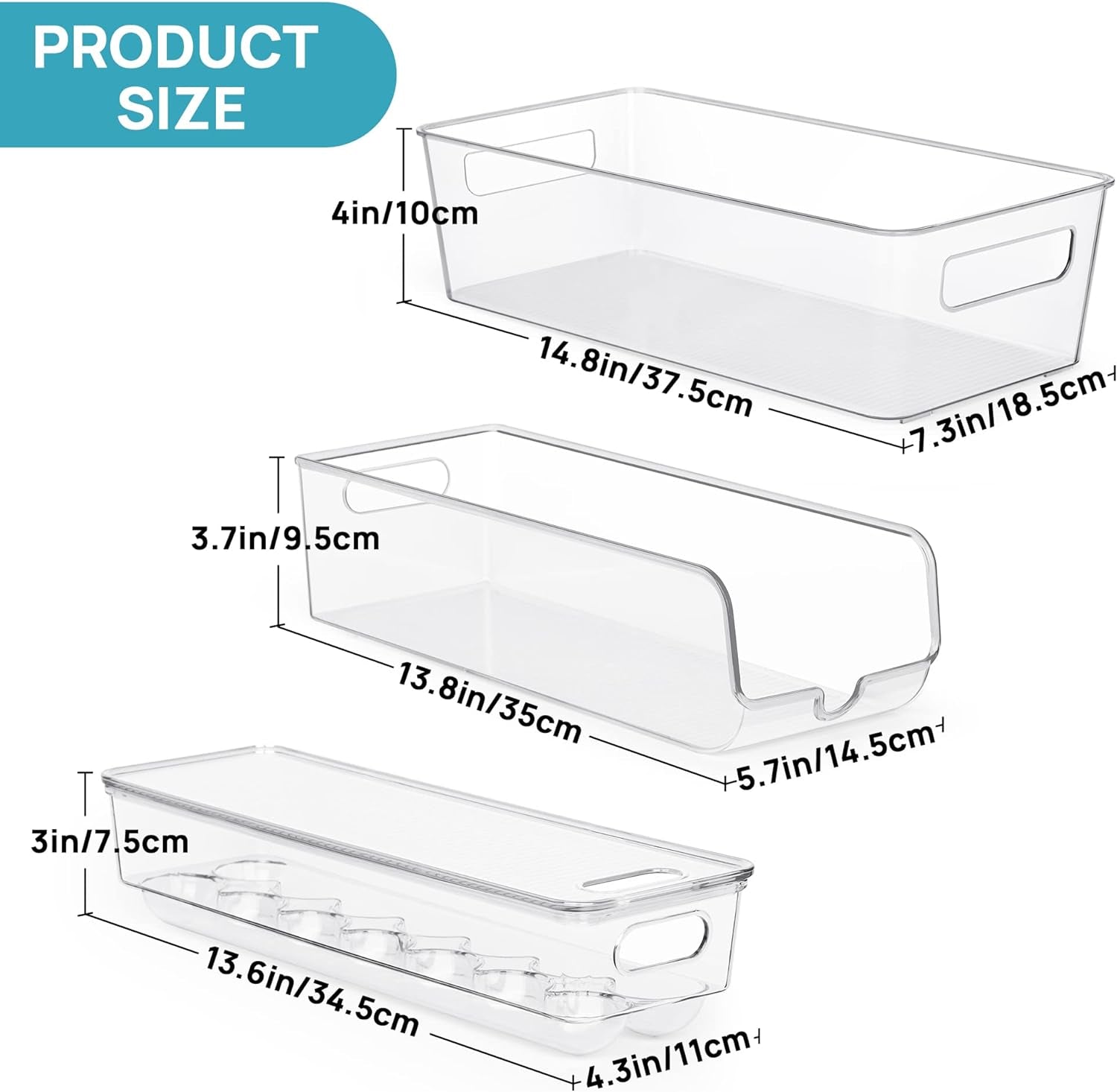 Set of 8 - Refrigerator Organizer Bins with Handles