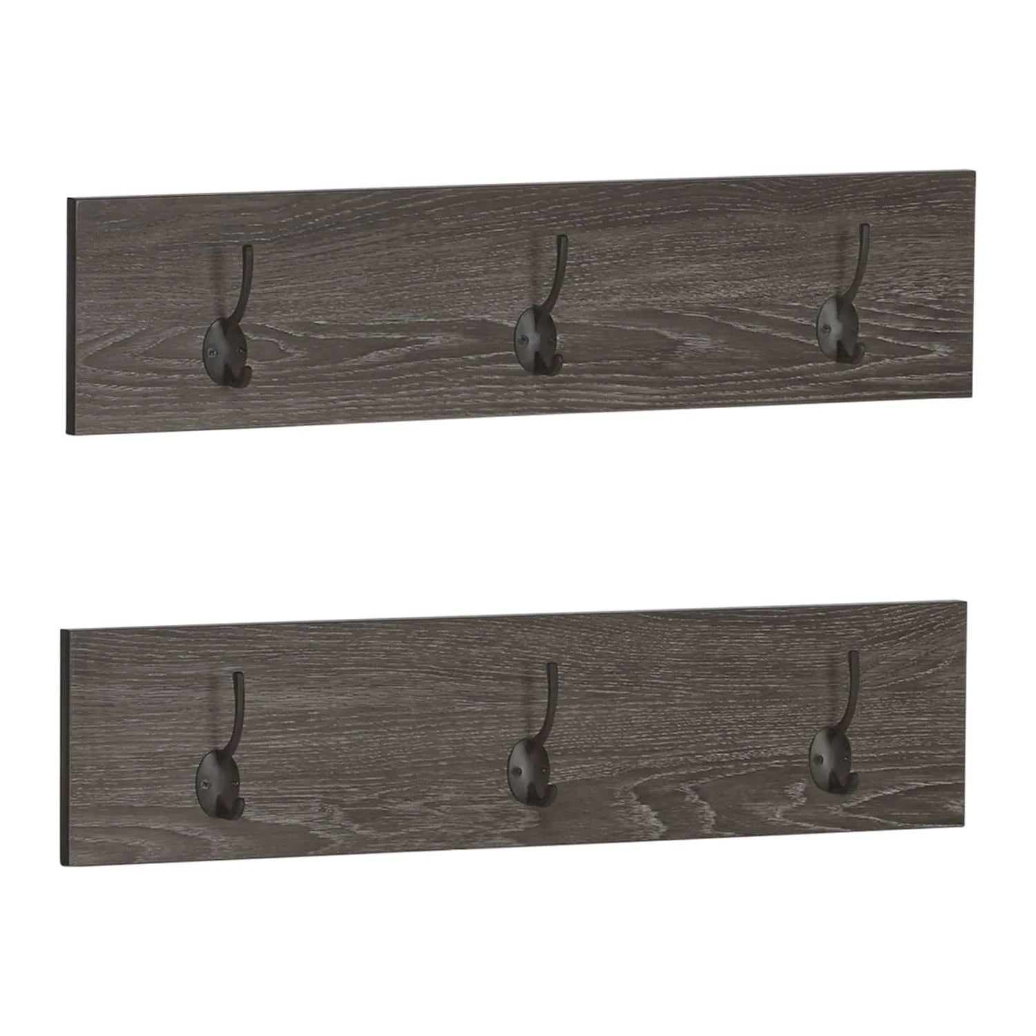 2Pc 3-Hook Coat Rack Wall Mount Organizer - Weathered Woodgrain