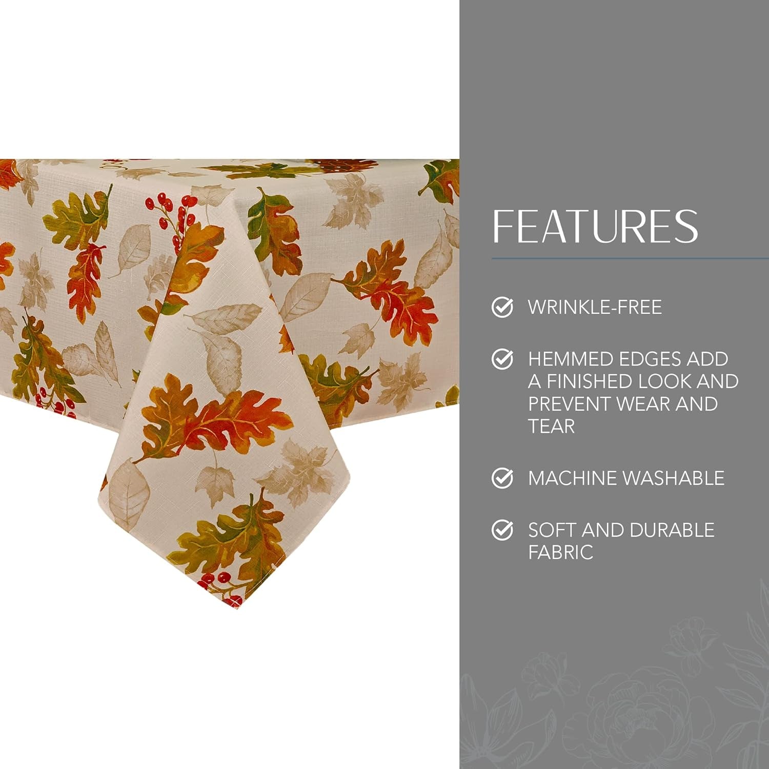 Home Fashions Swaying Leaves Printed Fall Tablecloth, Autumn Table Decor, Square, 52 in X 52