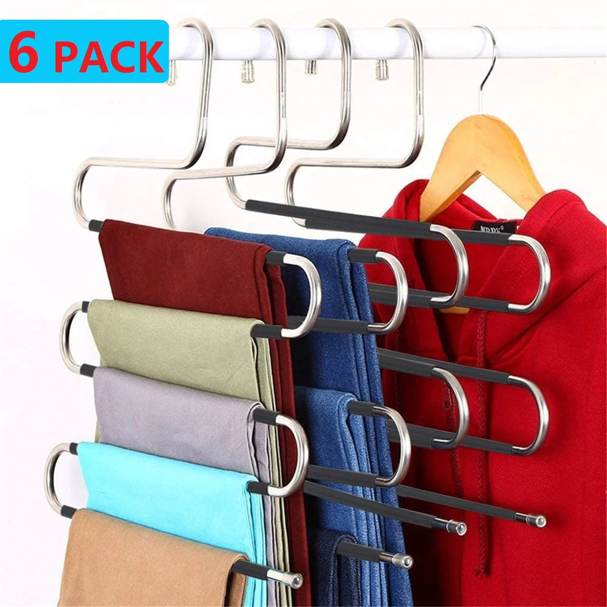  6Pcs Stainless Steel Pants Hangers Space Saving 