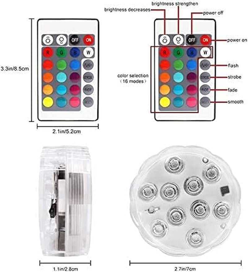 Submersible LED Lights with Remote Control, 16 Colors Changing Waterproof LED Tea Lights, Pool Lamp Battery Operated Underwater Pond Light for Aquarium Garden Wedding Party
