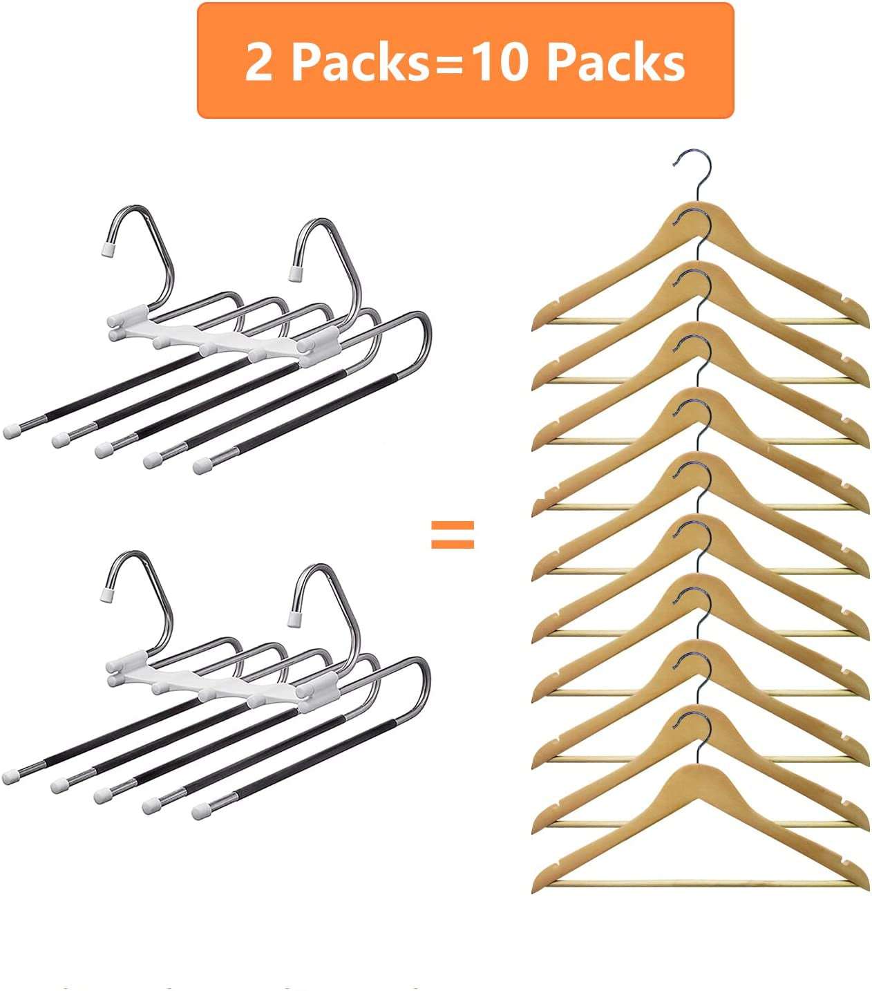 Pants Hangers 2 Pack Space Saving Metal Closet Organizer