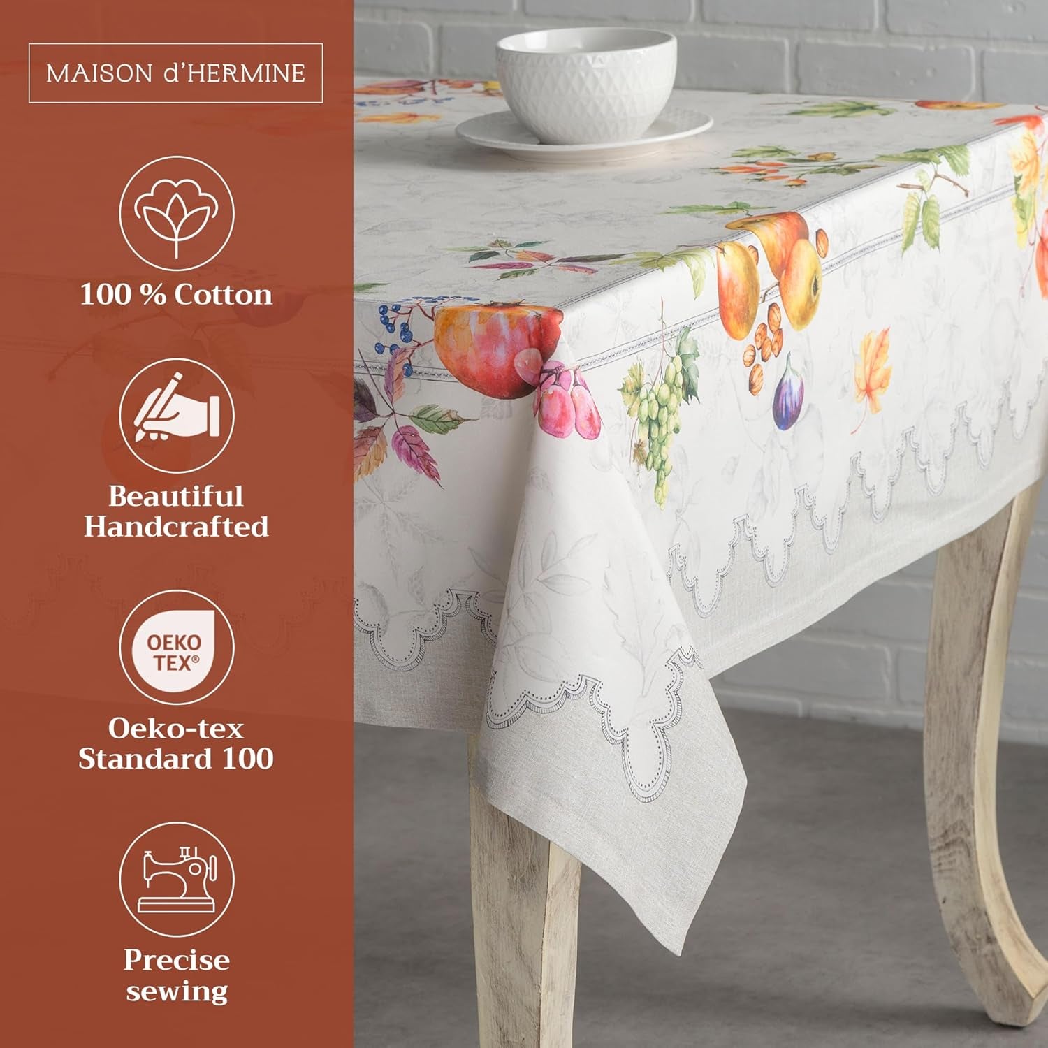 Table Cloth Rectangle Table 100% Cotton 54 X 72 Inches Tablecloth Reusable Decorative Everyday Use for Dining Room, Farmhouse, Home, Party, Festive & Wedding - Fruit D'Hiver