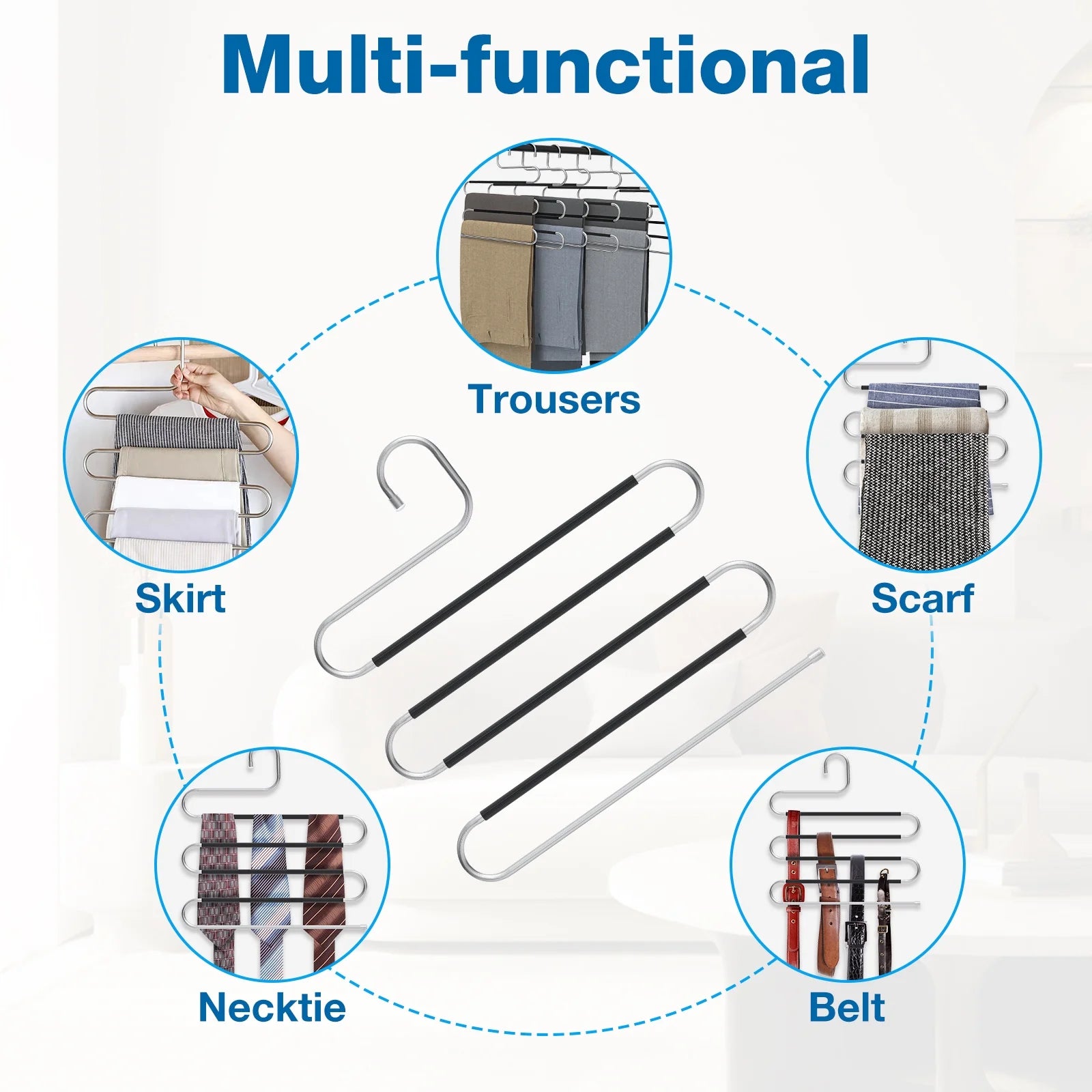  6Pcs Stainless Steel Pants Hangers Space Saving 