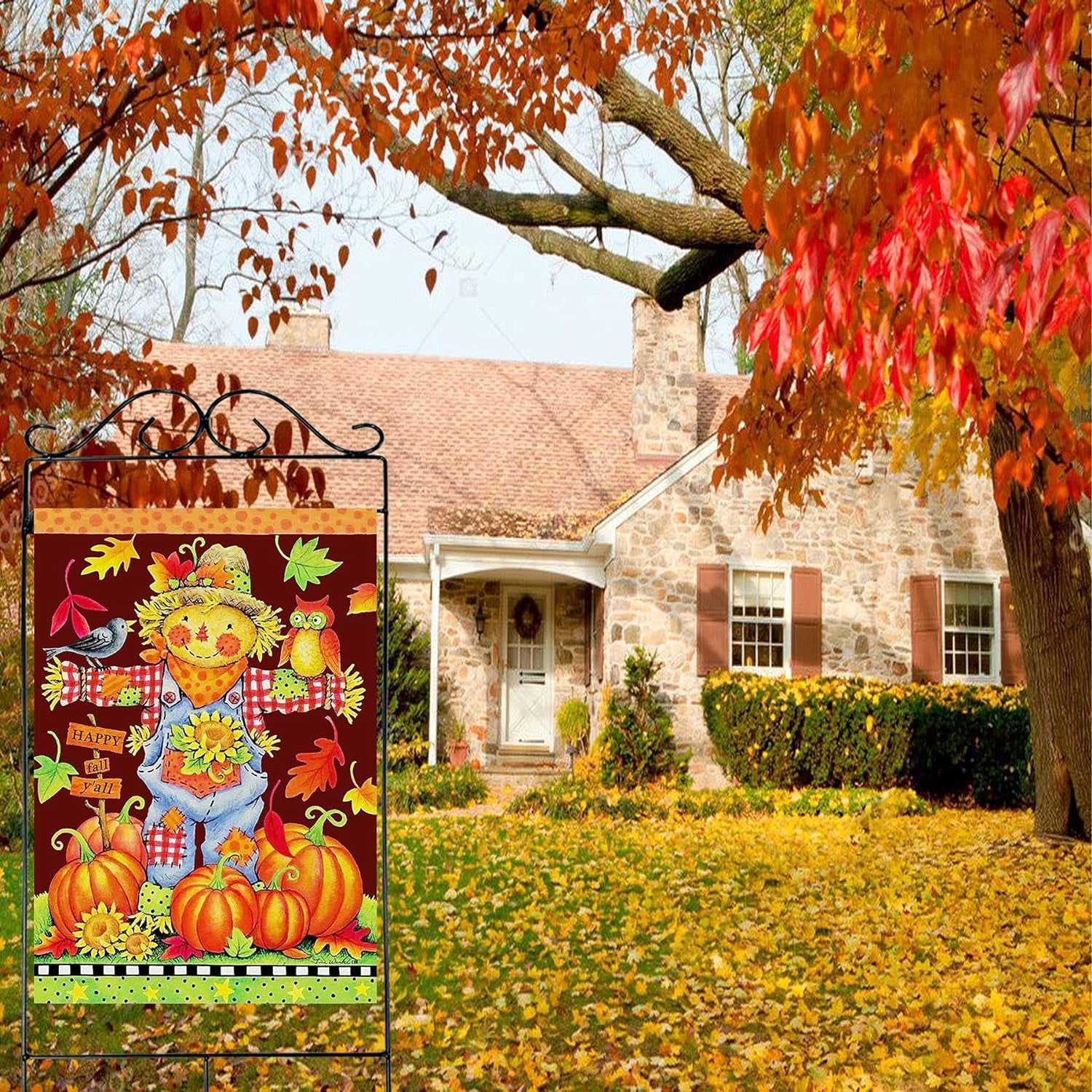 Fall House Flags Autumn Flag Scarecrow Harvest Pumpkin Yard Decorations Happy Fall Garden Flags 28 X 40 Inch Large Yard Flags