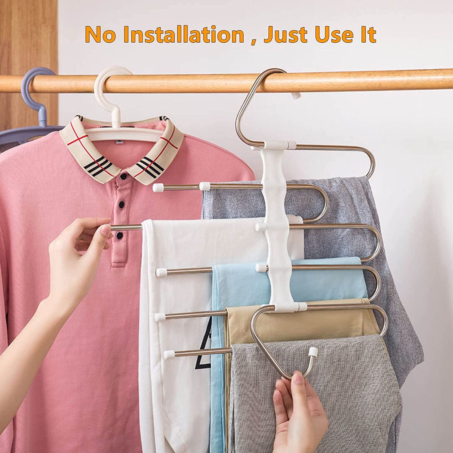 Pants Hangers 2 Pack Space Saving Metal Closet Organizer