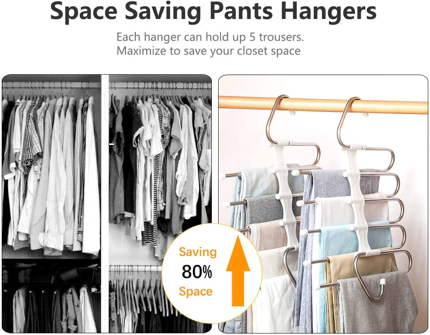 Pants Hangers 2 Pack Space Saving Metal Closet Organizer